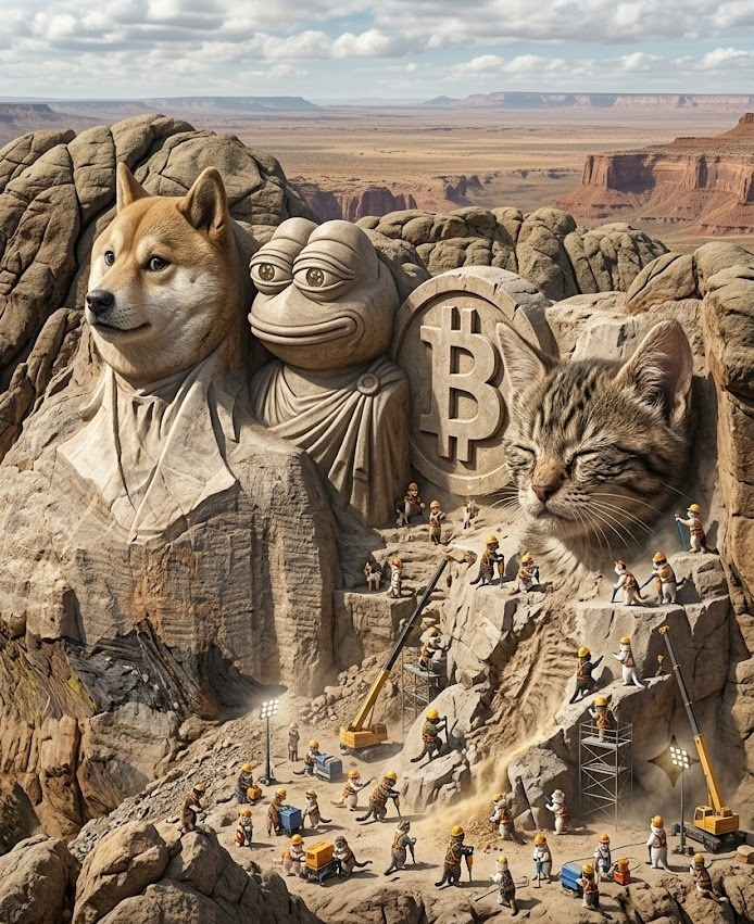 Cat carved into the meme Mount Rushmore