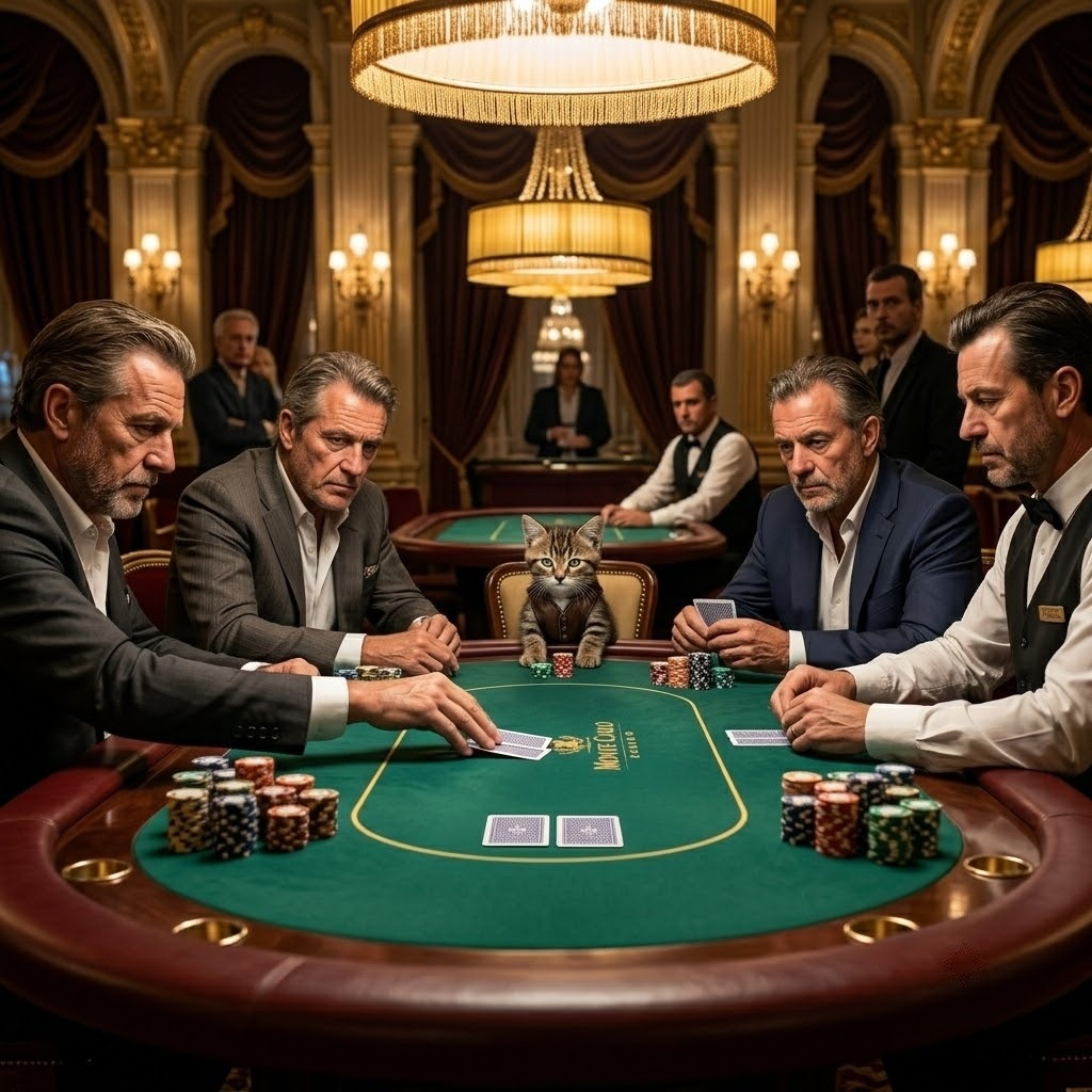 Cat at the high-stakes Monte Carlo poker table